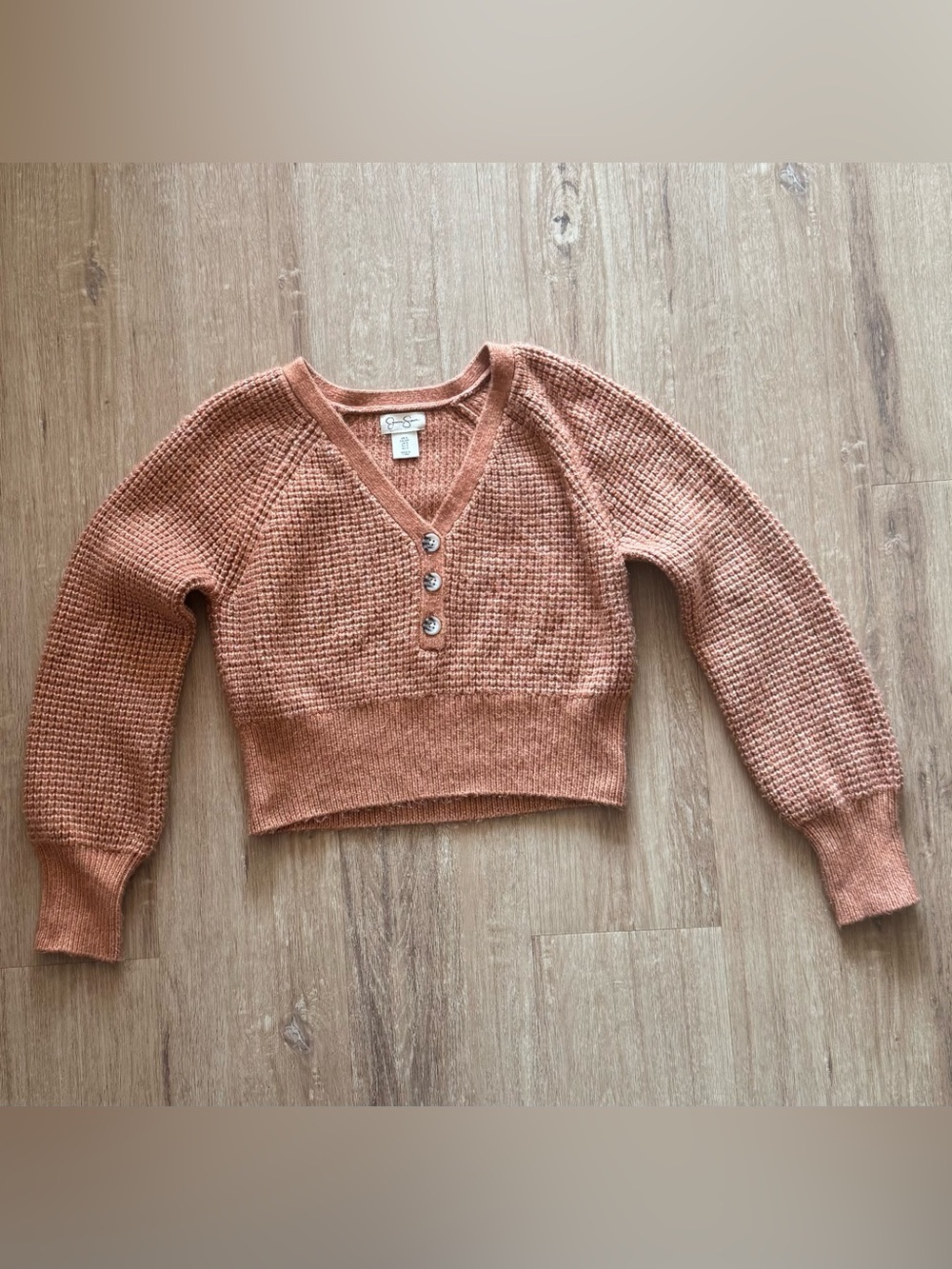 Jessica Simpson Rust V-Neck Cropped Button Sweater